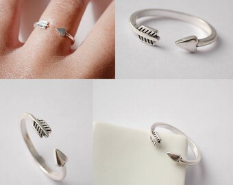 Sterling silver Arrow ring - Open arrow ring - Adjustable ring - boho arrow ring - Midi arrow ring - wanderlust ring - adjustable ring