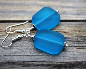 Blue Sea Glass Earrings, Seaglass Earrings, Sea Glass Jewelry, Beach Glass Earrings, Beach Glass Jewelry, Beach Jewelry Seaglass Jewelry 070