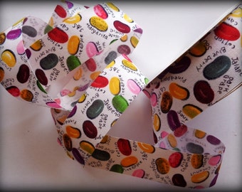 Jelly Bean Cotton Ribbon Trim, Multi, 1 3/8" inch wide, 1 yard, For Gift Packing, Wreaths, Home Decor, Party, Children Crafts