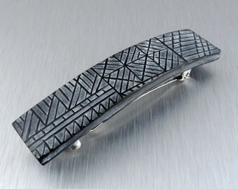 Handmade Barrette - Black and White Barrette - Polymer Clay Barrette - Hair Clip