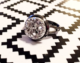 Silver Druzy Ring - Gunmetal Setting