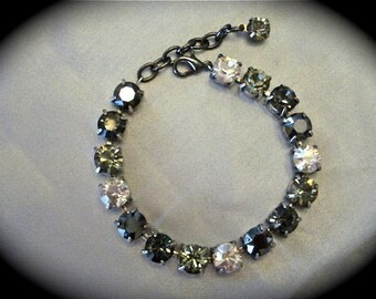 Black & Silver Swarovski Crystal Tennis Bracelet, 8mm tennis bracelet, crystal wedding bracelet, bridesmaid bracelet,black wedding Bracelet