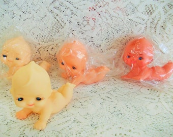 Set of 3 Crawling Kewpie Dolls, Pliable Plastic, Vintage Made in Hong Kong