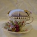 Teacup Pincushion, Gift for Sewer, Sewing Room Decor, Decorative Pincushion, Sewing Room Accessory, Repurposed Teacup, Pin Cushion, Teacup