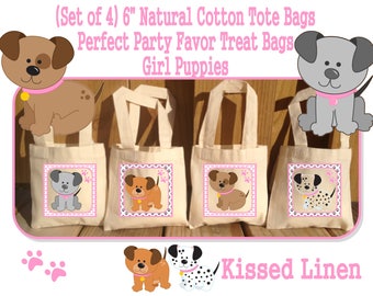 Girly Puppies Pups Dogs Bones Paws Cute Girl Birthday Party Treat Favor Gift Bags Cotton Totes Children Kids
