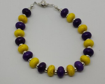 Yellow and Purple Rondelle Beaded Bracelet