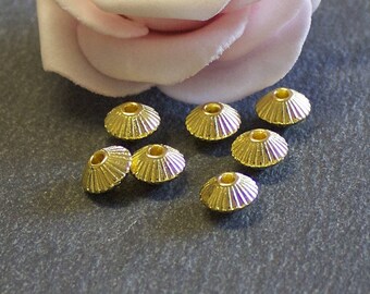 spacer ribbed metal bicone Golden 7.8 x 20 mm
