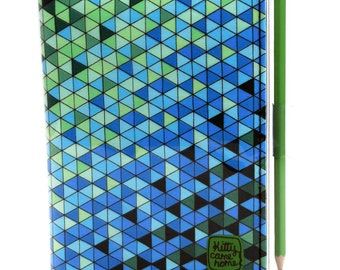 A6 Journal - Blue and green geometric triangles fabric