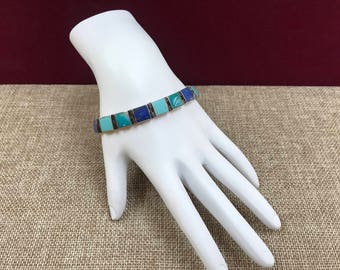 Vintage 950 (95% pure) Silver With Turquoise, Lapis Link Bracelet!!! Free US Shipping!!!