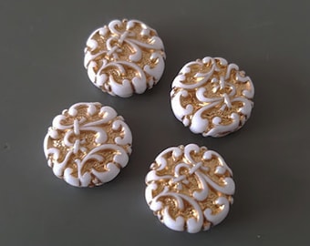 14mm White with Gold Ornate etched acrylic beads 8pcs