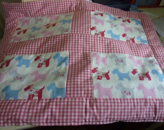 Gorgeous pink and blue scottie dog quilt