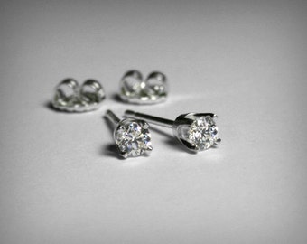 Diamond Earrings, Genuine Diamond Stud Earrings, 14K White Gold, Natural Diamond, Diamond Earring Studs, Solid 14K Gold Post Stud Earring