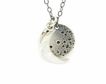 Moon Silver Necklace, Crescent Moon Necklaces, Full Moon Silver Necklace, Silver Jewelry, Silver Necklace, Moon Necklace, Silver Moon