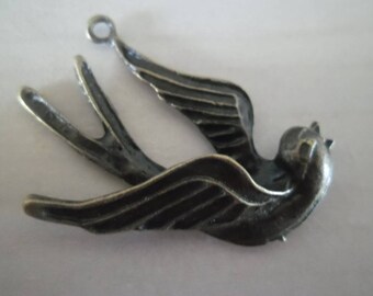 x 1 pendant/charm large swallow 3D bronze 4.2 x 2.9 cm