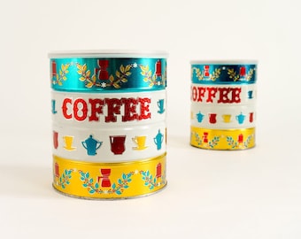 Vintage 1960s Maryland Club Coffee Tin 7x6" Red Gold Teal Americana Retro Kitchen Storage Display Collectible