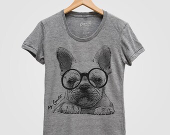 French Bulldog Shirt, Women T-shirt, Frenchie T-shirt, Dog T-shirt, Dog Mom, Tri-Blend Short Sleeve Tshirt, Cute Frenchie Graphic Tee