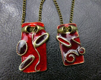 Red hand painted best friend Necklace