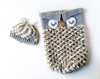 Owl Cocoon - Crochet Cocoon - Crochet Owl Cocoon - Baby Cocoon - Baby Yarn Cocoon - Owl Photo Prop - Newborn Photo Prop - Newborn Sack