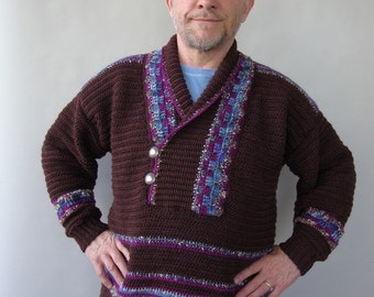 Men's Sweater, Men's Wool Sweater, Brown Sweater, Men's Crochet Sweater, Wool Sweater Men,Alpine Ski Sweater, Men's Gift, Available in L/XL