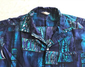 Vintage 60s Tropicana Blue Hawaiian Shirt Large