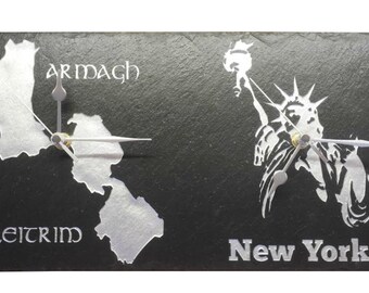 Dual Time Zone Slate Clock