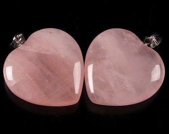 g1411 Two 25mm Rose quartz heart pendant focal bead