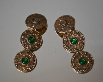 1950's/1960's Gold Tone Emerald Jewel Clip On Earrings