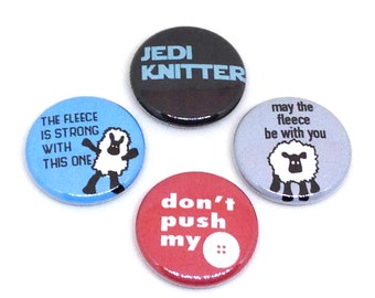 Knitting Pins, 1 inch pin back, Jedi Knitter, Set of 4