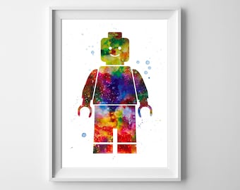 Lego Man minifigure art - Watercolor Print, Boys nursery decor, Wall art, Wall decor, Watercolor painting, Birthday gift, Nursery wall art