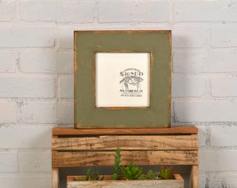 6x6" Picture Frame in 2.25 Reclaimed Wood with Vintage Old Green Finish - In Stock - Same Day Shipping - 6 x 6 Square Frame Rustic