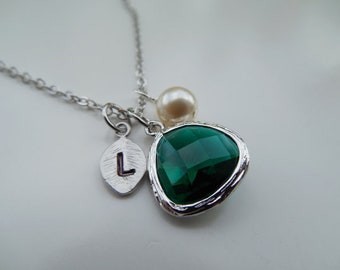 Gold or Silver May Emerald Birthstone necklace, Availabe in all birthstones, Bridesmaid Necklace, Birthday Gift, Flower Girl Gift