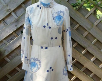 70s funnel neck summer dress floral wedding guest