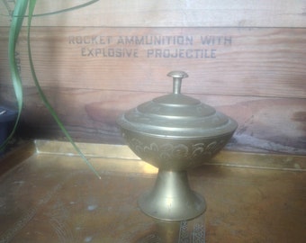 Brass etched incense burner with lid