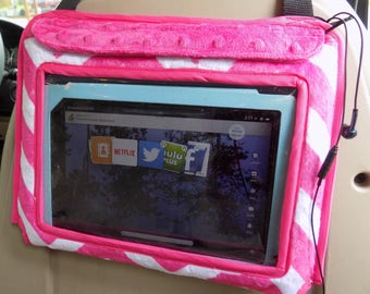 Car accessory, iPad Holder, Car Tablet Holder, Car case for IPad or tablet, in pink chevron print