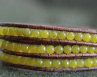Olivine Leather Wrap Bracelet - Green Wrap Bracelet - Green Bracelet - Olivine Bracelet (B124)