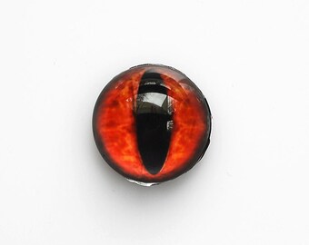 16mm handmade glass eye cabochon - red cat or dragon eye - Hemispherical / high dome