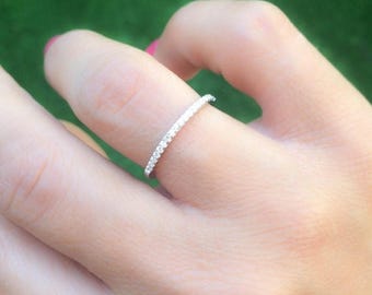 Mother Day Sale - Thin diamond band - CZ eternity band - Thin eternity band - CZ engagement ring - Half round diamond ring