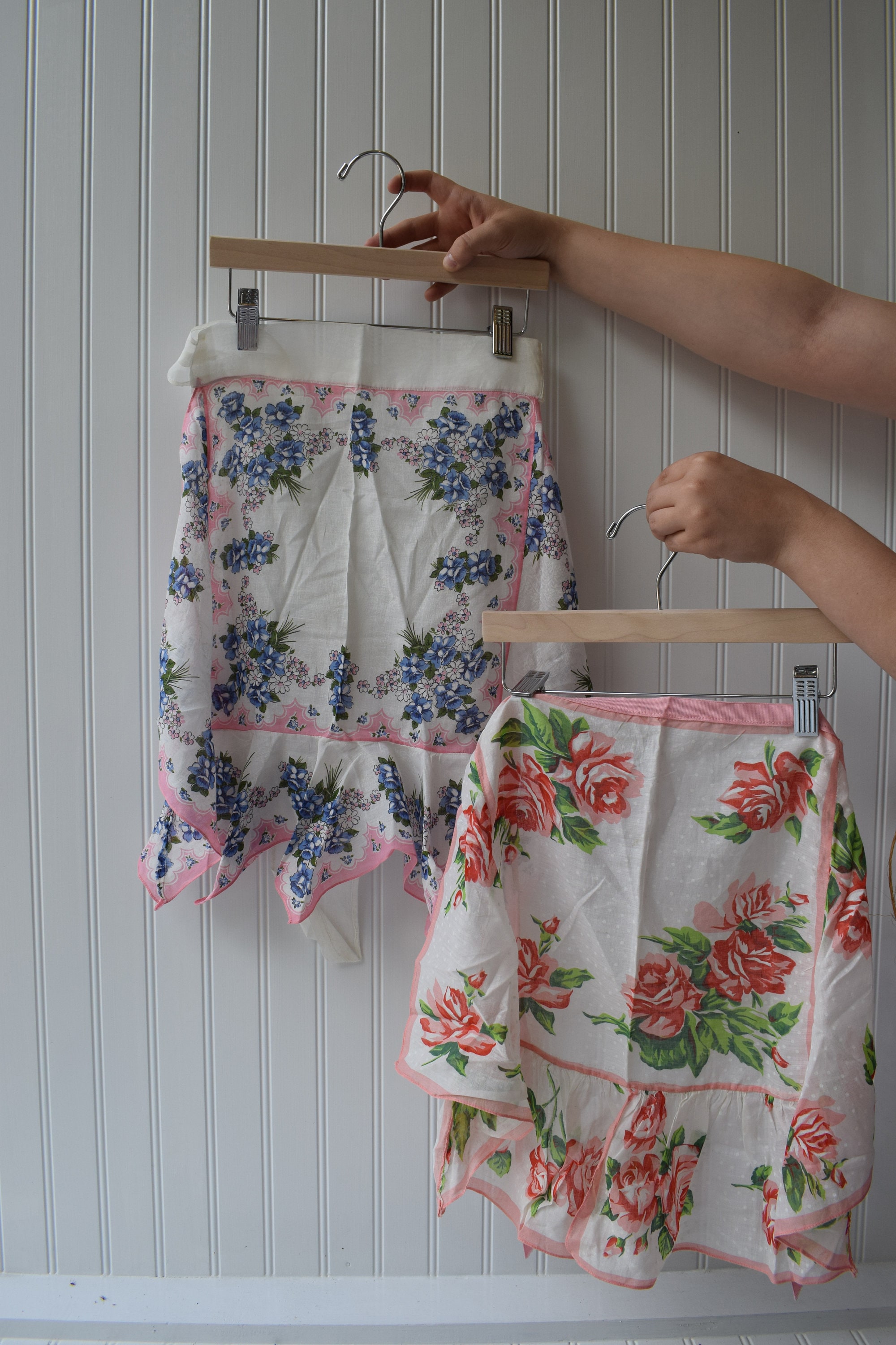 Vintage Apron, Blue Floral Fabric, Pink Roses, Vintage Pastel, Frilly, Vintage Apron, Blue Floral Fabric, Pink Roses, Vintage Pastel, Frilly,