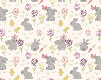 Easter Bunny Fabric, Lewis & Irene Bunny Garden LEI A148-1, Easter Quilt Fabric, Rabbit Fabric, Cotton