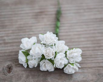 12pics White Paper Roses Bouquet Flowers Miniature Flowers Mulberry Paper Small Roses Small Flowers Boutonniere Roses Wedding Decor Flowers