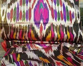 A piece of Uzbek handmade 3.0 meters 100% silk vintage ikat "Khan-atlas"