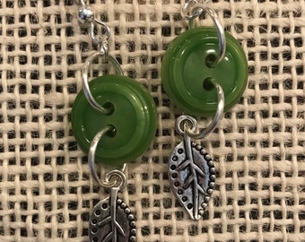 Green vintage button earrings!