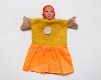 Vintage handmade fabric hand puppet with rubber head