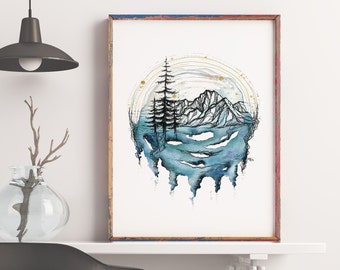 Twilight - Mountain Art - Pacific Northwest Art - Print - Nature art - Watercolor Print