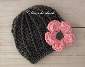 crochet baby hat, crochet baby beanie, crochet flower hat, crochet flower beanie, baby flower hat, baby flower beanie, crochet newborn hat