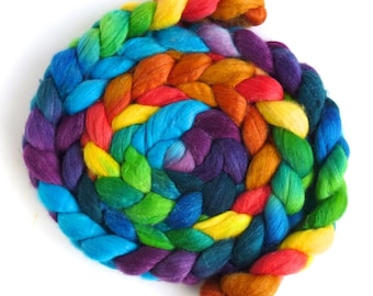 Merino/ Silk Roving (Top) - Handpainted Spinning or Felting Fiber, Color Hubbub
