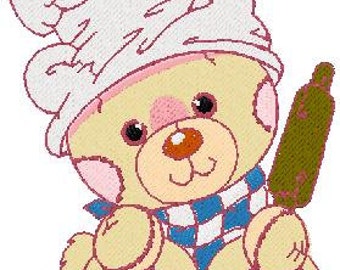 Chef bear machine embroidery