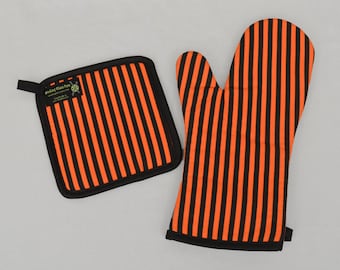 Halloween Housewares Orange and Black Stripe Oven Mitt and Pot Holder, Sets or Singles