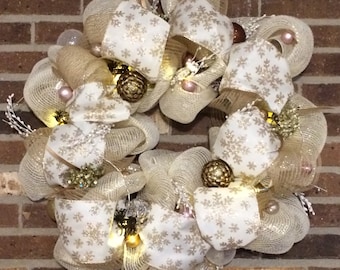 Gold and Ivory Wintery Wreath