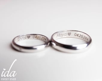His and Her Promise Rings For Couples,Wedding Band Set White Gold - Wedding Bands His and Hers - Engraved Wedding Ring - Wedding Bands